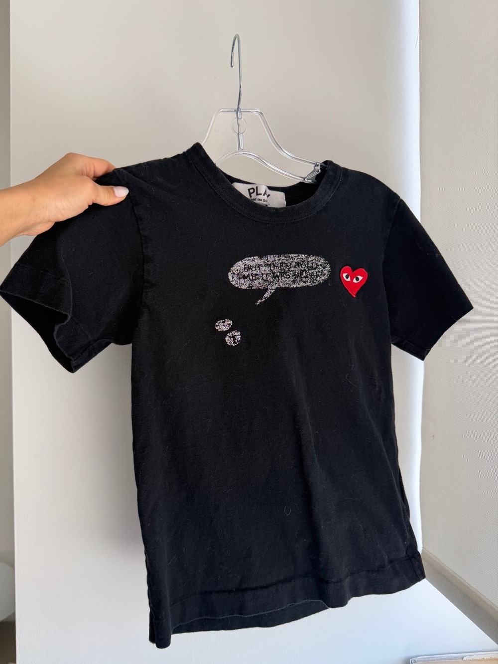 Vintage Comme des Garçons Black Tee with Red Heart Patch